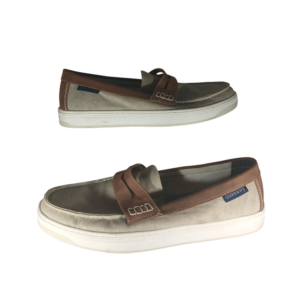 Crown Ivy Mens 12M Canvas Brown‎ Tan Loafer Boat Shoes